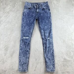 Black‎ Heart Jeans Womens 3 Blue Denim Acid Wash Super Skinny Distressed Y2K